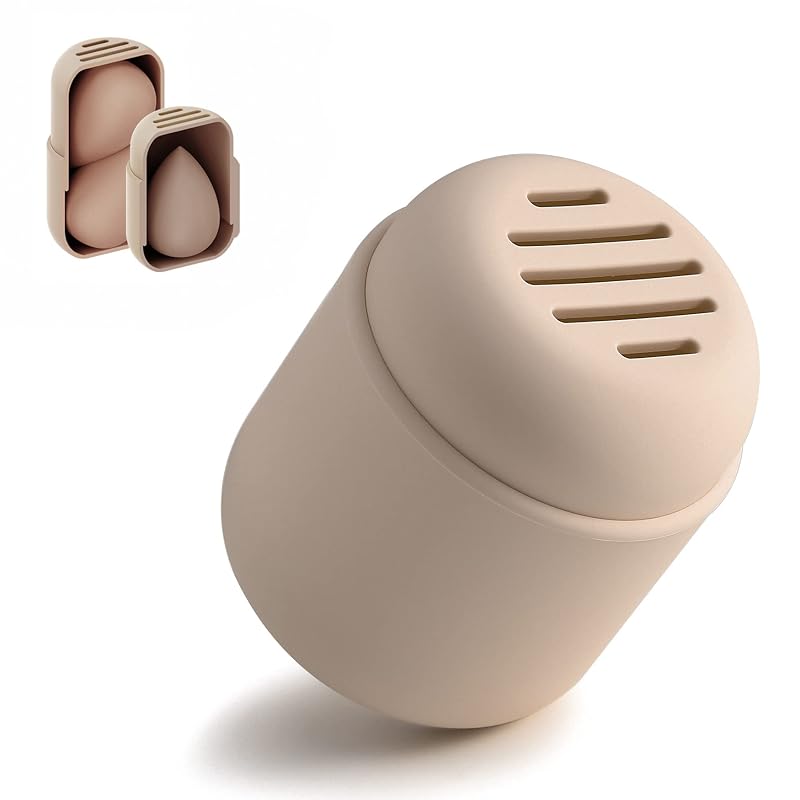 BEZOX Estojo de silicone para esponja de maquiagem com ventilação dupla, design telescópico e cor Khaki