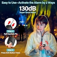 Hion Taschenalarm Frauen,130DB Wiederaufladbar Persönlicher Selbstverteidigung Alarm mit LED-Beleuchtung,Panikalarm Handtaschenalarm Schlüsselanhänger für Frauen,Kinder,ältere Menschen（Schwarz） – Ansicht 2
