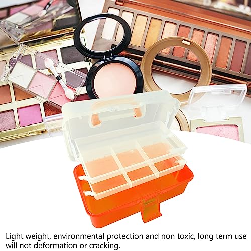 Image of 3 Layer Folding Storage Box, Portable Multipurpose Handled PP and PS Tool Box Sundries Organizer Organizer Folding Tool Box for Arts, Crafts, Cosmetic, Sewing(Orange)