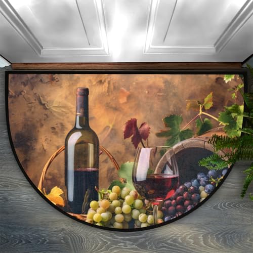 Image of Half Round Doormat Grapes Wine Fruit Non Slip Half Circle Area Rugs Indoor Washable Half Moon Rug Semi Circle Bathroom Runner Mat Entrance Floor Carpet for Kithen Bedroom Fireplace Decor