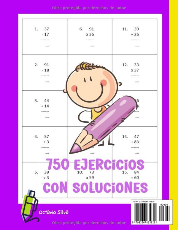 Miniatura 2 de Sumas, restas, multiplicaciones y divisiones. Dígitos del 10 al 99. Volumen 1 Libro de actividades de matemáticas con soluciones. A partir de los 7
