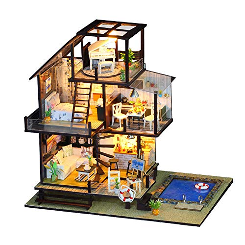mewmewcat Montar DIY Casa de Férias Brinquedo Miniatura De Madeira Kit Casa de Bonecas Brinquedos co
