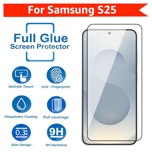 Image of POPIO Military-Grade Gorilla Tempered Glass For Samsung Galaxy S25 (Black) 9H Hardness, Edge-to-Edge Full Coverage, Anti-Scratch, Bubble-Free, Ultra Clear HD Glass, Oleophobic Coating, Face ID Compatible