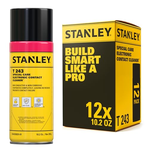 STANLEY T 243 Contact Cleaner Spray – (12x10.2 oz) Electronic Contact Cleaner for Circuit Boards, Switches, Plugs, Relays, Connectors – Non-Corrosive, Fast Drying – No Residue – 10.2 oz, 12 Pack