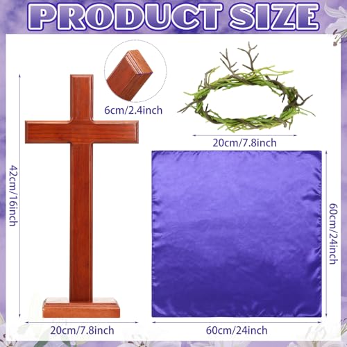 Lineshading 16 Inch Easter Standing Cross Decor Wood Cross with Base Purple Scarf Thorn Crown Decorative Baptism Centerpieces for Tables Church Decor Religious Jesus Christ Gift by Lineshading - Used condition - Image 2