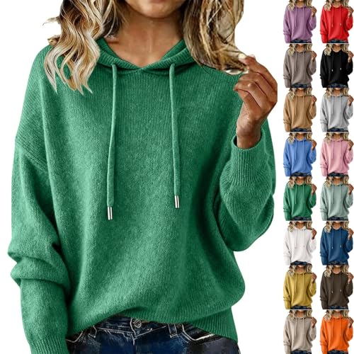 Image of Fleece Hoodies Women UK, Ladies Jumpers Hooded Neck Knitted Long Sleeve Tops Plain Casual Thermal Ribbed Sweaters Wool Sweatshirt Fall Airport Outfits Pullover Sweaters Trendy Jumpers Green