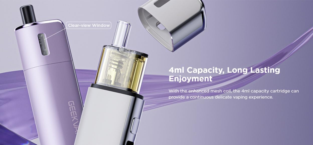 GEEKVAPE Soul AIO Pod System Kit showing 4ml cartridge capacity and clear view ജാലകം