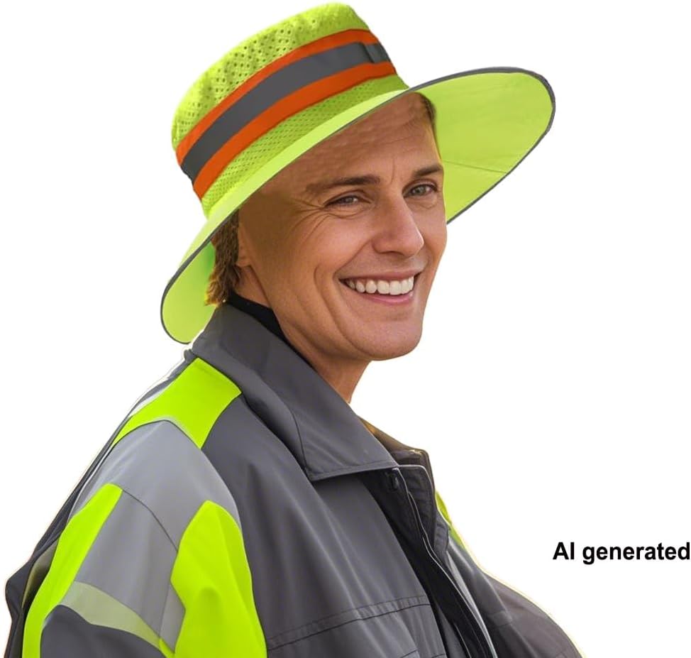 High Visibility Sun Bucket Hat Reflective Neon Boonie Hat Summer Wide Brim Mesh Fishing Cap for Men Women