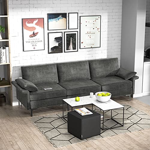 Giantex 3-Seat Sectional Sofa Couch, Convertible Sleeper With Usb Port & Outlet, Armrest Cushion, Modern Fabric Upholstered Modular Sofa For Living Room Apartment Dorm Reception Room #TOP3
