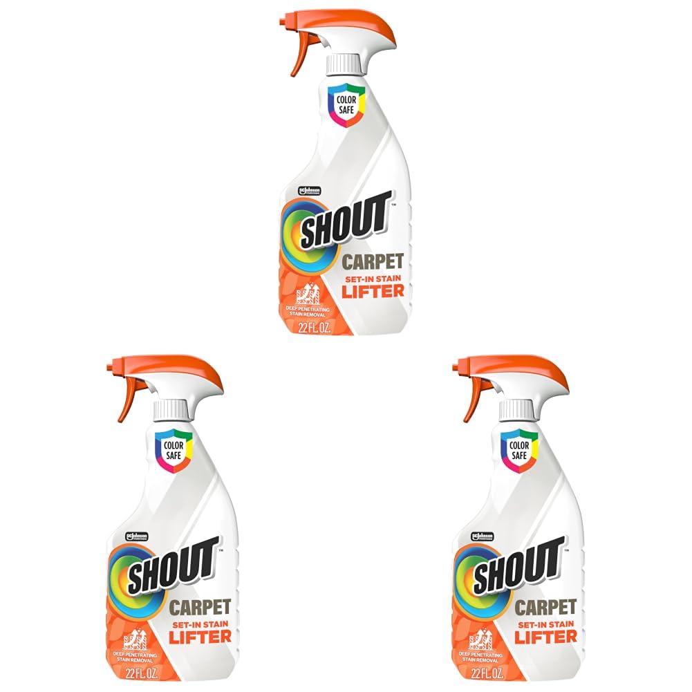 SHOUT Carpet Set-In Stain Lifter Spray, Rug &amp; Carpet Cleaner, Color Safe and Fast Acting Spot &amp; Stain Remover, 22 oz Trigger Spray (Pack of 3)