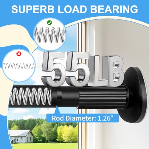 Image of Tension Curtain Rod 51-126 Inch, Long Curtain Rod No Drilling for Window or Bathroom, Outdoor Curtain Rods for Patio Tension Rods, Easy to Install, Never Rust, Rod Diameter 1.26 Inches - Black
