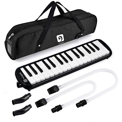 Vangoa 32 Key Melodica, Musical Instrument Air Piano Keyboard, Melodicas with Carrying Bag, Double Mouthpieces, Wipe Cloth, Key Stickers, Long Tubes (Black)