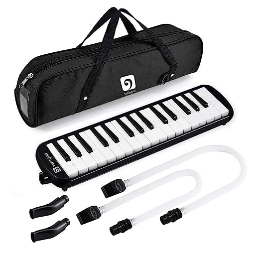Vangoa 32 Key Melodica, Musical Instrument Air Piano Keyboard, Melodicas with Carrying Bag, Double Mouthpieces, Wipe Cloth, Key Stickers, Long Tubes (Black)