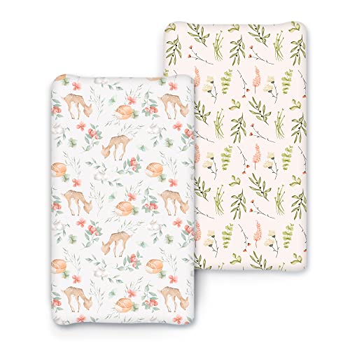 Image of ACRABROS Changing Pad Cover- Ultra Stretchy Snug Fitted Diaper Changing Table Cover Sheets for Boys Girls,2 Pack,Deer Floral