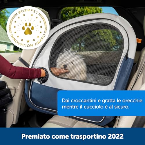 Petsafe Happy Ride Cassetta Viaggio Pieghevole Per Cani, Portatile, Per Auto, Animali Domestici Fino A 27,2 Kg, Struttura In Metallo Pop-Up, Con Cerniera In Rete, Lavabile, Grigio/Blu., ZTV00-17289 - 3