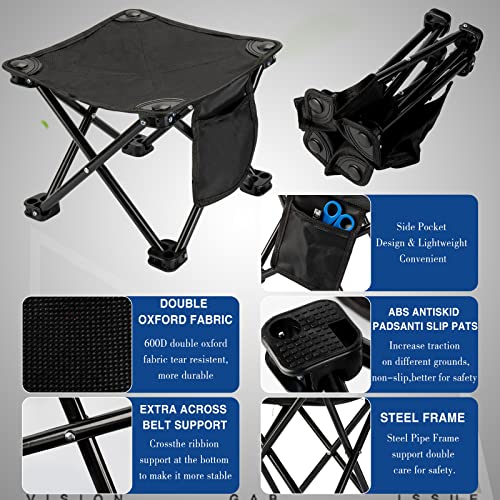 2 Pcs Camping Stool Small Lightweight Sturdy Portable Stool With Side Pocket Comfortable Foldable Chair For Camping Fishing Hiking Gardening Walking Picnic Travel Bbq Backpacking Walking (Black) #TOP2