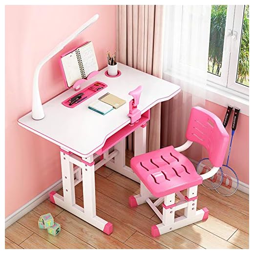 Liraly Kids Desk and Chair Set Adjustable Combined Study Table Multifunctional School Students Writing Drawing Desk w/Lamp