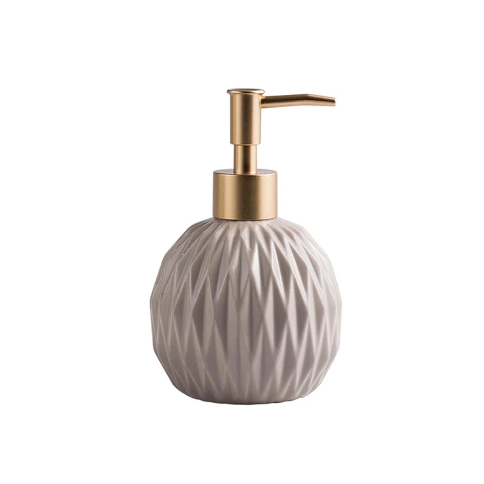 13.5oz Ceramic Soap Dispenser with Pump Round Refillable Lotion Bottle, Elegant Design, for Home Kitchen Bathroom(Khaki)