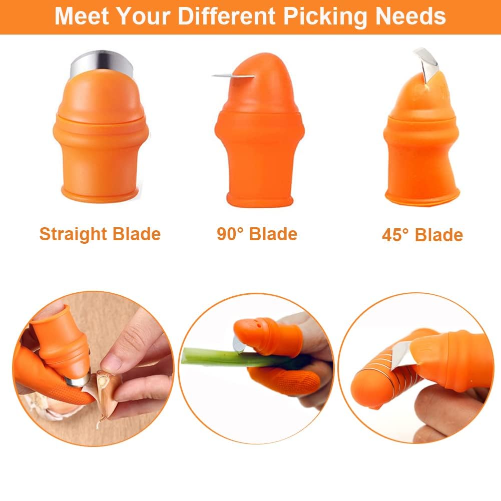 issdem Thumb Cutter Gardening Tool 16 PCS Set, Silicone Finger Guards Protector, Orange Thumb Knife for Gardeners Picking Plant Fruit Vegetable (Small)