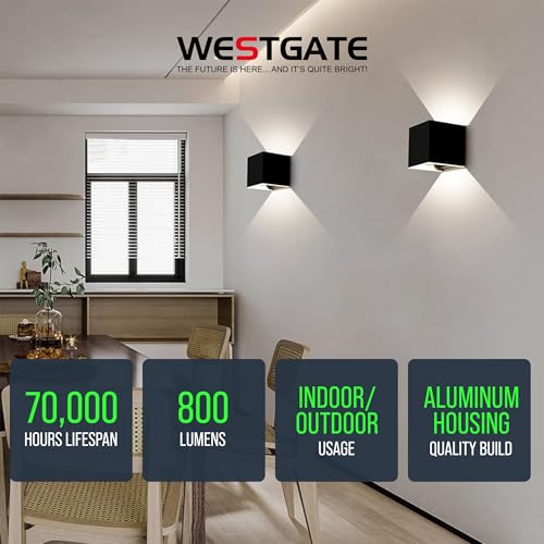 Image of Modern Wall Light Cube - 15W Wall Cube with 70,000 Hour Lifespan - 2700K /3000K /3500K /4000K /5000K Color Changing Options in Aluminum Housing - Adjustable Beam Angle for Outdoor or Indoor Use (Black)