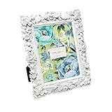 Laura Ashley 5x7 White Floral Textured Hand-Crafted Resin Picture Frame with Easel, for Tabletop & Wall Display, Decorative Floral Design Home Décor, Photo Gallery, Art & More (5x7, White)