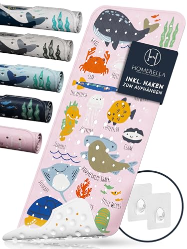 Homerella® Badewannenmatte rutschfest Kinder - 100% BPA frei Inkl. 2 Haken zum Aufhängen 100x40cm...