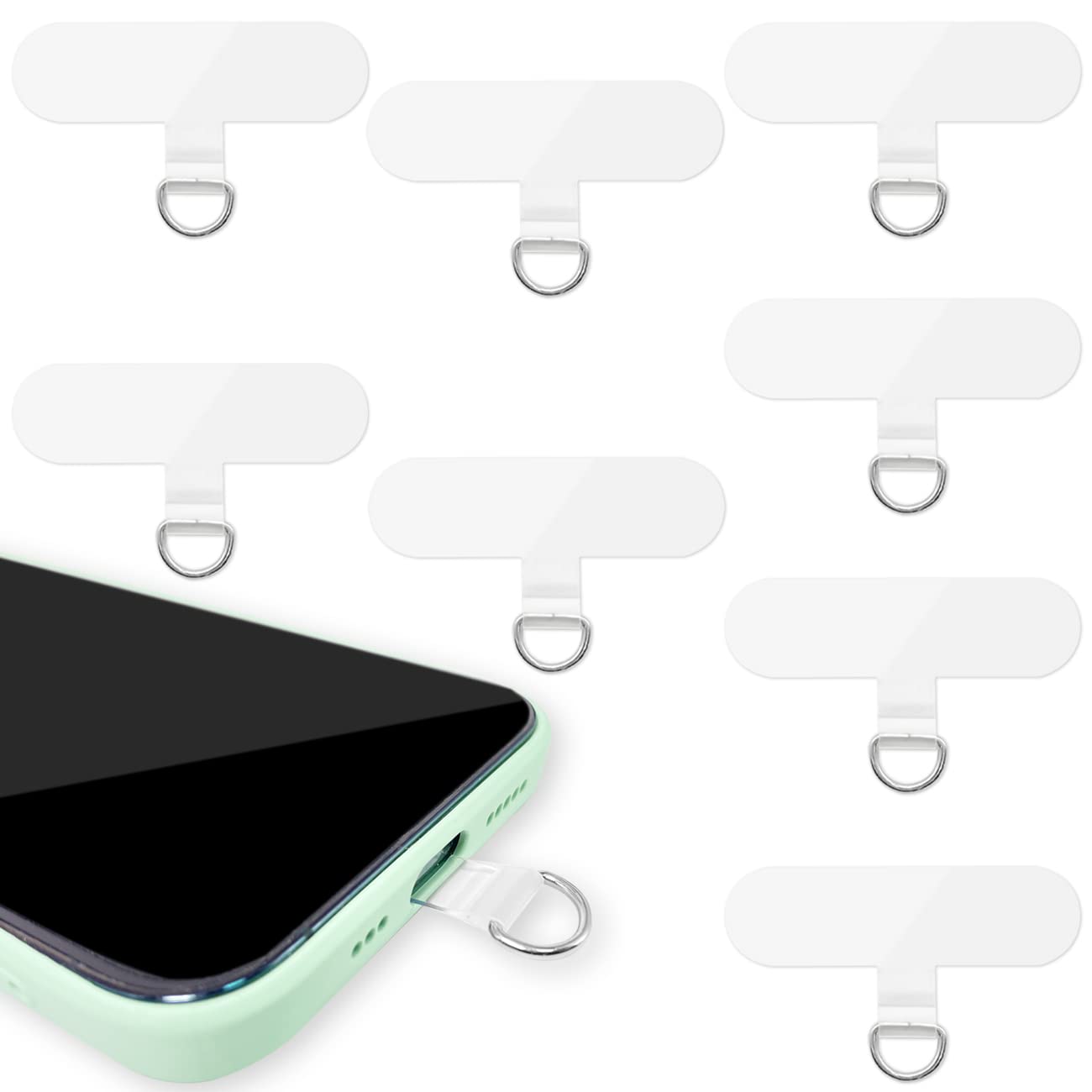 8 Toppe Adesive Per Cordino Telefono - Tela, Con Anello Metallico, Per Smartphone 4-6.7 Pollici - Foto 2