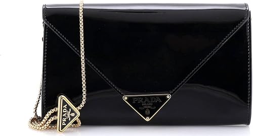 Pre-Loved Triangle Logo Envelope Chain Clutch Patent Mini, Black