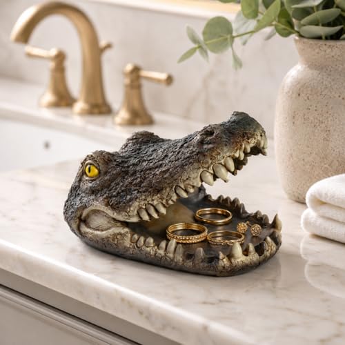 Alligator Head Decoration Desktop Organiser，Creative Alligator Head Cigar Ashtray，Collectible Jewelry Trays for Home Office Desk Supplies Organizer Accessory.