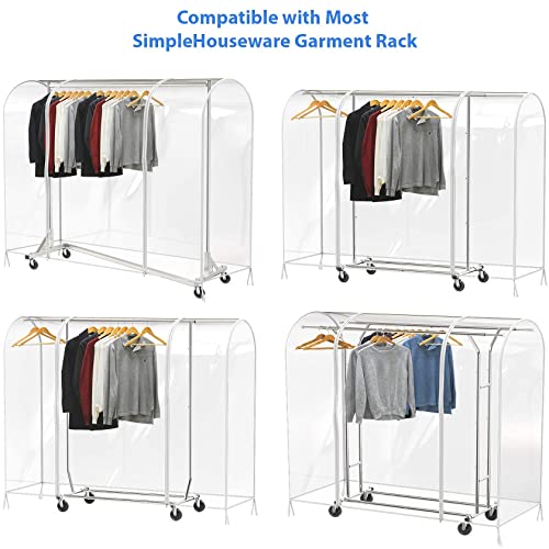 Clear Garment Rack Cover shown on four different garment rack styles