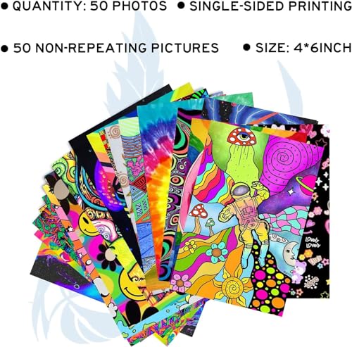 EXO DECOR paper Indie Hippie Trippy Posters, Indie Room Decor, Teen Bedroom Dorm Aesthetic Poster, Photo Wall Collage Kit Pictures, Psychedelic Posters, 50PCS 4X6 INCH