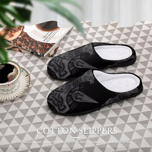 Nordic Individuality Interesting Thor's Hammer Pattern Flat Slippers, Men's Warm Furry Home Cotton Closed Toe Slippers, Classic Rubber Sole Slippers4