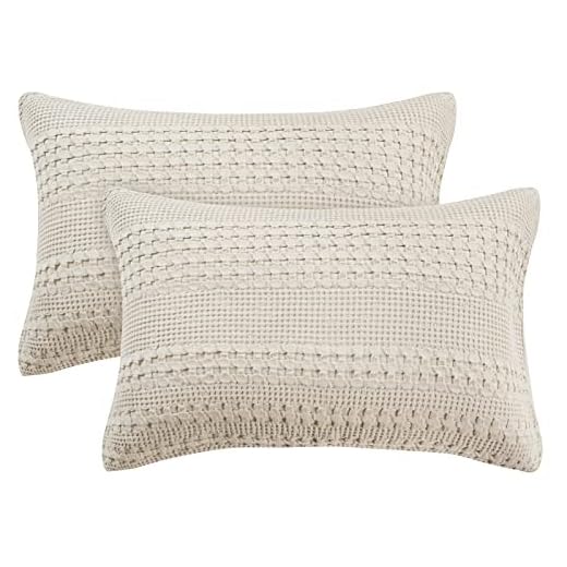 PHF 100% Cotton Waffle Pillowcases Queen Size, 2 Pack Soft Breathable Skin-Friendly Pillow Sham, Decorative Waffle Weave Pillow Case Covers, 20" X 30", No Filling, Linen/Light Khaki