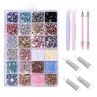 Bedazzling Kit: 24 Colors Rhinestones, 2 Tweezers, 2 Glue Pens, 4 Adhesives Suitable for Diy Crafts, Clothing, Glasses, Shoes, Fabric Nail Art