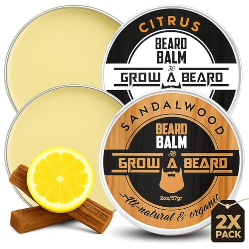 Beard Balm for Men, 2oz Sandalwood & 2oz Citrus Scent, w/Jojoba O...