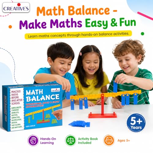 Image of Creative's Math Balance, Scale for Kids, Maths Educational Toy, Addition Subtraction Multiplication Division, Comparing Numbers, STEM Activity Game with Activity Book, Practice Maths Games Age 5+