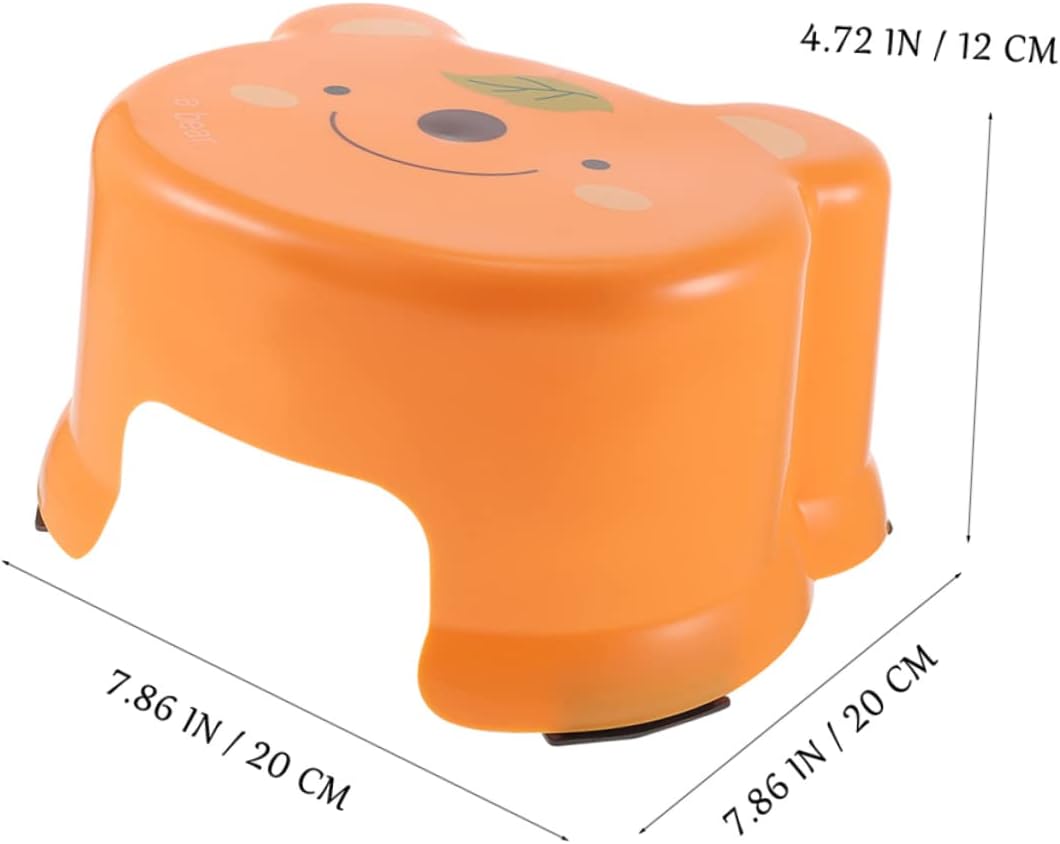 BESTYASH 2pcs Step Stools Lightweight Plastic Cartoon Non Slip Stools for Classroom and Home Use for Bathroom Kitchen Kindergarten Orange White