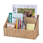 Rattan Desk Organizer, Tabletop Mail Holder, 5 Slot Mail Organizer Countertop Basket, Rattan Office Supplies, Boho Office Desk Accessories, Wicker Desk Organizer, Magazine Holder（Wicker）