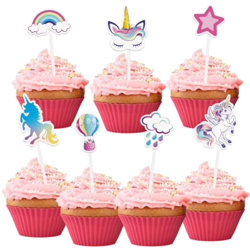 WERNNSAI 35 PCS Unicorn Cupcake Toppers - Rainbow Unicorn Birthday Party Cake Decorations for Girls Kids Unicorn Cake Topper Cake Tropper Unicorn Cake Decors Baby Shower Birthday Party Supplies