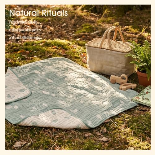 Image of Botanical Muslin Baby Blanket - Made with Organic Cotton, Sage Green Leaf Jacquard for Gender Neutral Nursery, Baby Registry Gift, 43x43 Inches (Terra Sage Green)