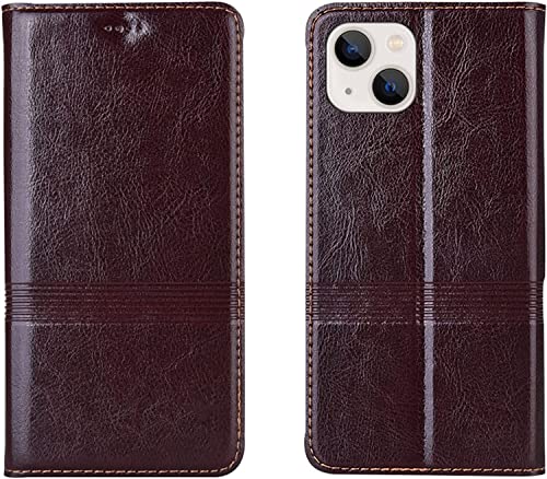 Funda para iPhone 14 GUMMMY de piel auténtica marrón con ranura para tarjetas