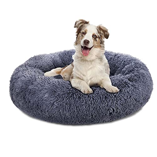 Plush Calming Dog Bed, Donut Dog Bed for Small Medium Large Dogs, Anti