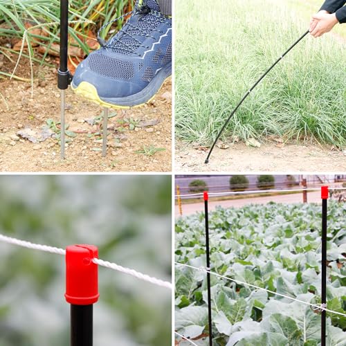 HENGTONG 45\" Fiberglass Step-in Electric Fence Post for Garden Temporary Fencing - Pack of 20