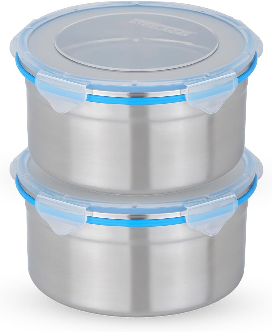 STEELLOCK Stainless Steel Airtight Container with Lid | Leakproof, BPA-Free, Durable Kitchen Storage | Multipurpose Food Storage Containers for Kitchen | SL-1502-set of 2, 1950ml each, Blue
