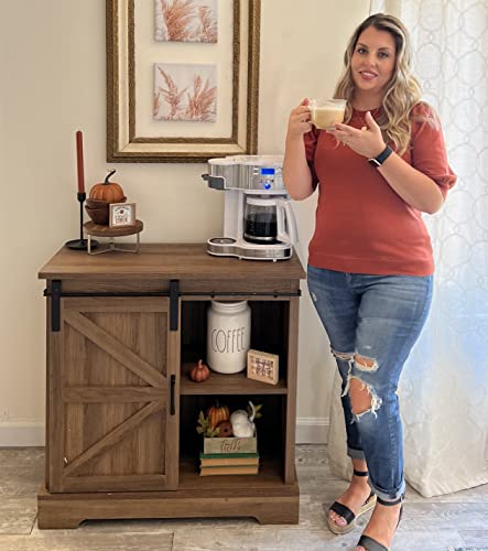 Phi Villa Farmhouse Coffee Bar Cabinet - Sliding Barn Door Kitchen Sideboard Buffet Cabinet With Storage #TOP3