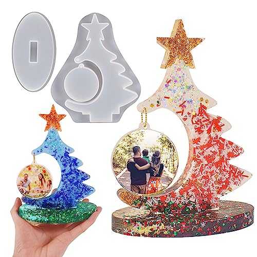 Repostería Y Gourmet, Office Product Wehous Molde de silicona grande, marco de fotos, moldes de resina con forma de árbol de Navidad para fundición de epoxi, marco de fotos, manualidades,...