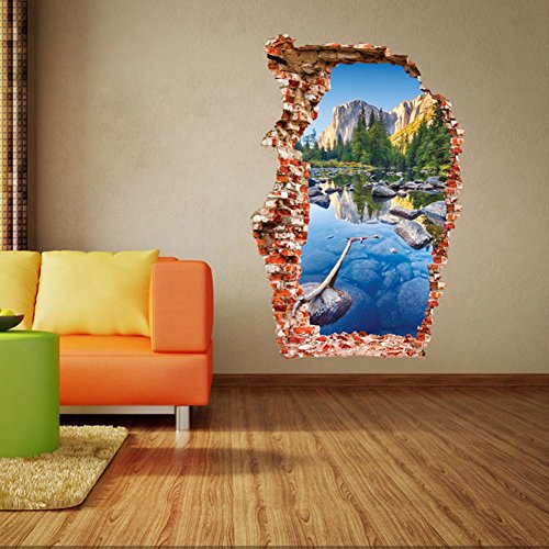 U-Shark 3D Self-Adhesive Removable Break Through The Wall Vinyl Wall Sticker/Mural Art Decals Decorator (3024 Mountain Valley(23.6" X 35.4")) #TOP3