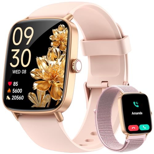 Smart Watch for Women, 1.85" HD AMOLED Fitness Tracker (Answer/Call) with 24/7 Heart Rate/Sleep/SpO2 Monitor for iPhone & Android, 120+ Sports Modes Smartwatch with IP68 Waterproof, 2 Bands