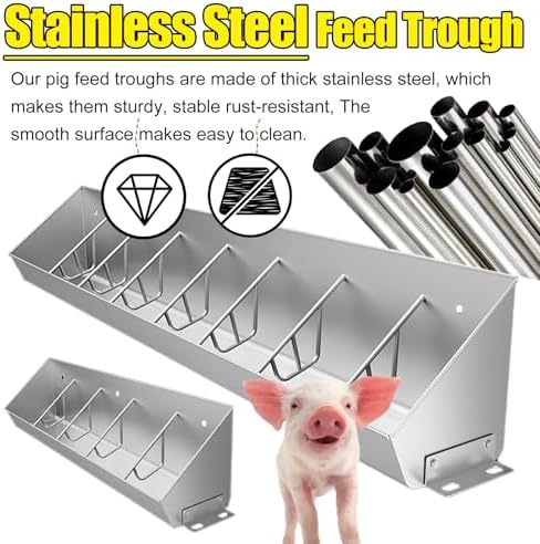 Heavy Duty Pig Feeders for Outdoor/Indoor Use, 3ft 4ft 6ft Long Hog Troughs for 5-10 Pigs, Durable Livestock Feeding Troughs for Swine Farms & Chicken Coops (1m/3.3ft 5bit)