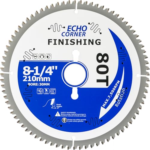 Echo Corner 210mm Sliding Compound Miter Saw Blade 80T, Ultra Finish Crosscut Wood Lumber Laminate Veneer Plywood Plastic, Fit 210X30, 210x25.4 Circular Saw